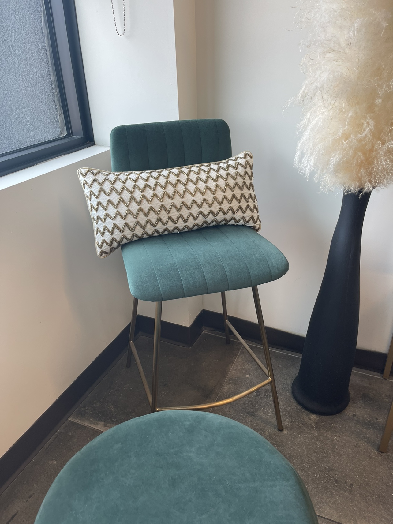 Green Velvet Bar Stool and Ottoman - photo 3