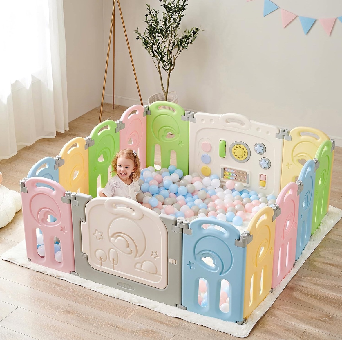 Foldable playpen - baby safety play yard with and baby play mat - photo 3
