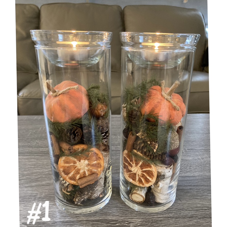 Glass candleholders with fall themed filler. Stouffville pickup thumbnail