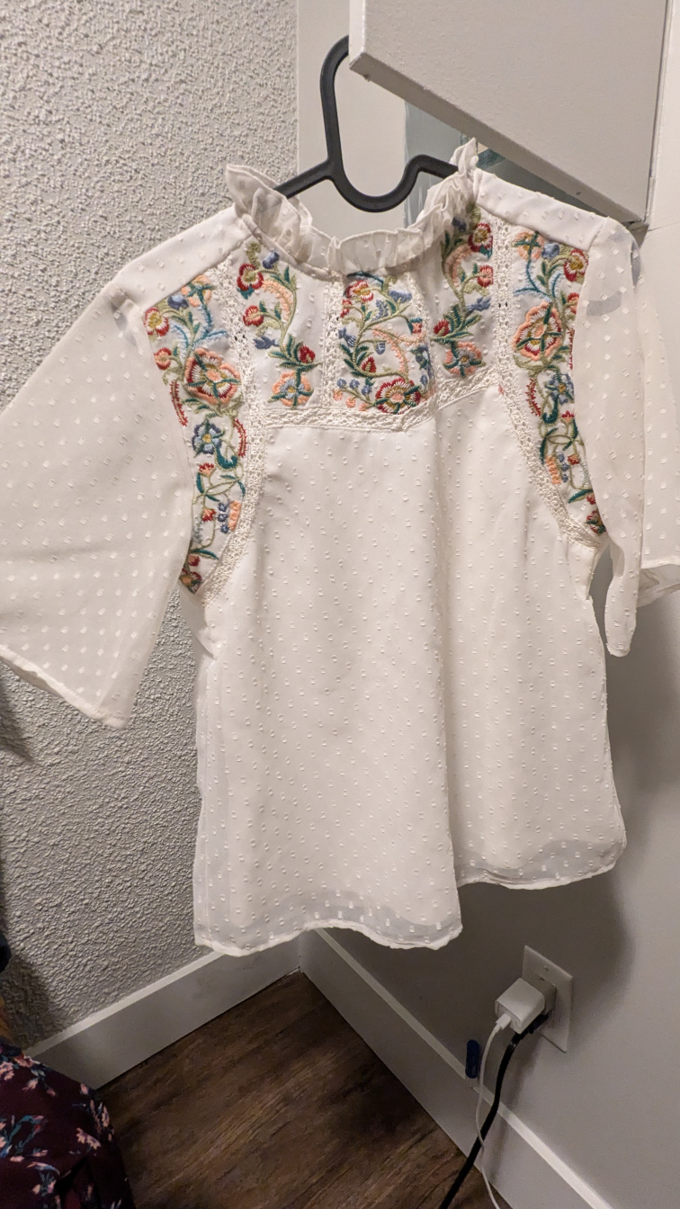 White Floral Embroidered Blouse