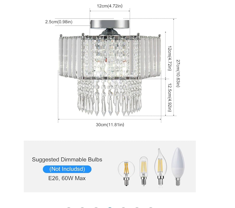 Crystal Chandelier black metal frame ceiling light fixture - photo 4