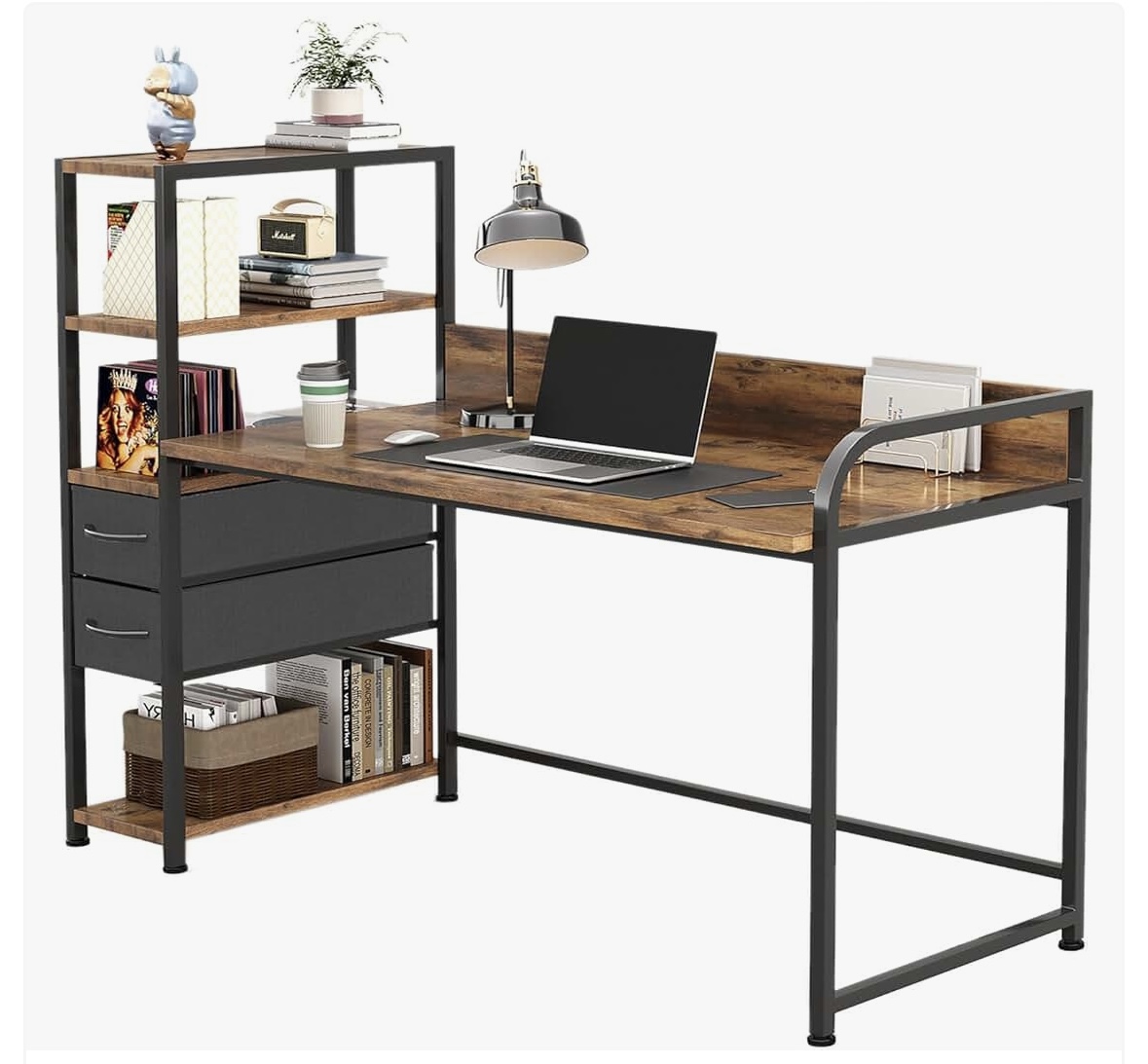 55inch Work Desk with 2 Drawers and 4 shelves