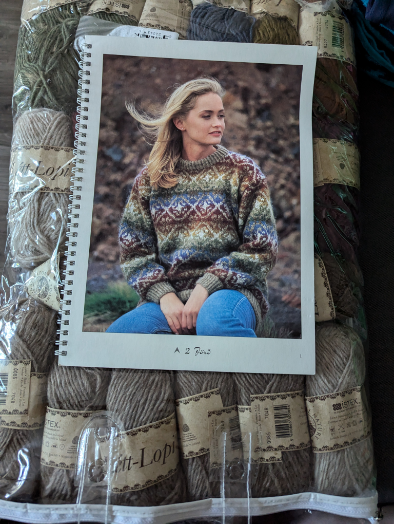 Wool sweater pattern book and yarn - medium
