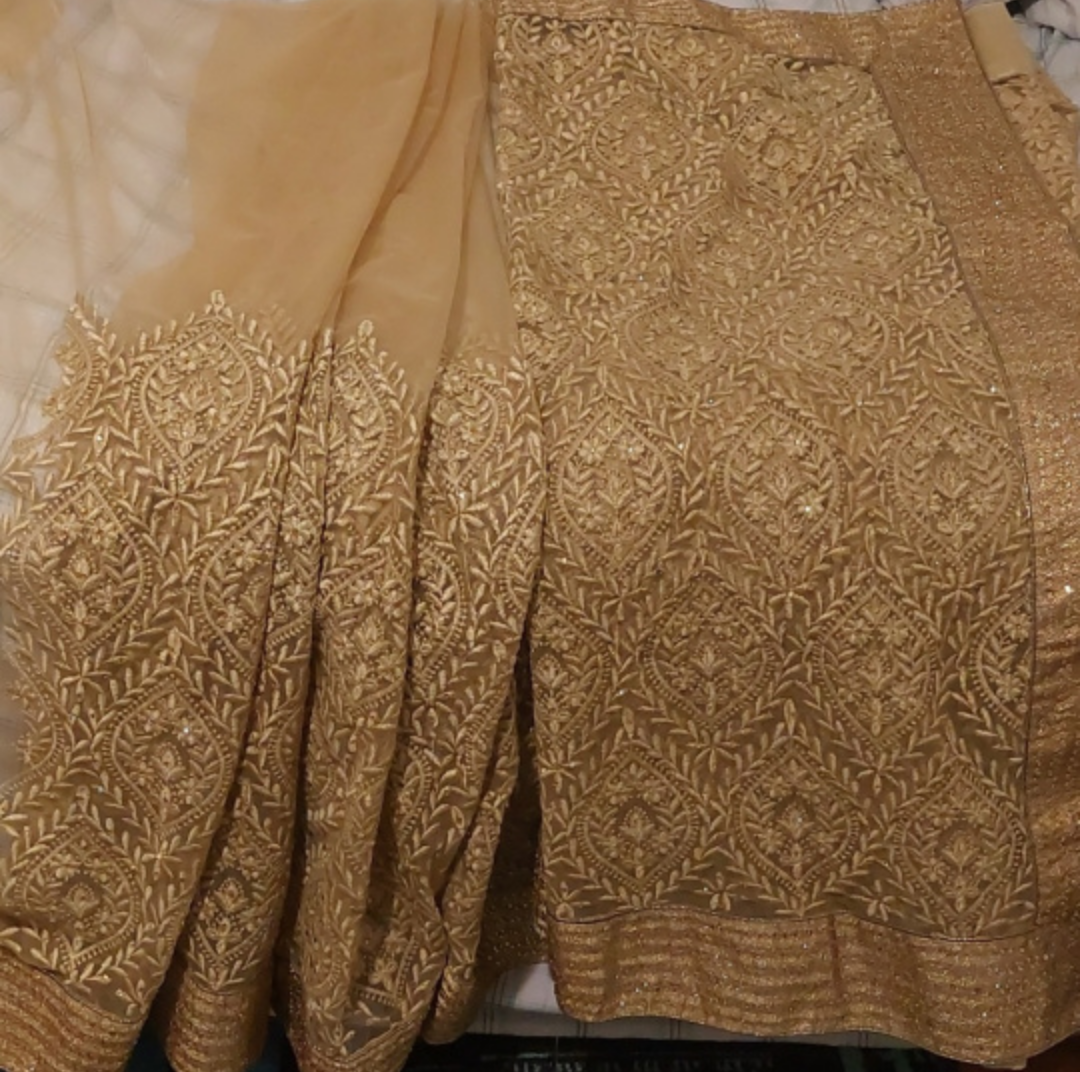 Unstitched Nude Tulle Saree - Indian Ethnic Wear image indicator(7)