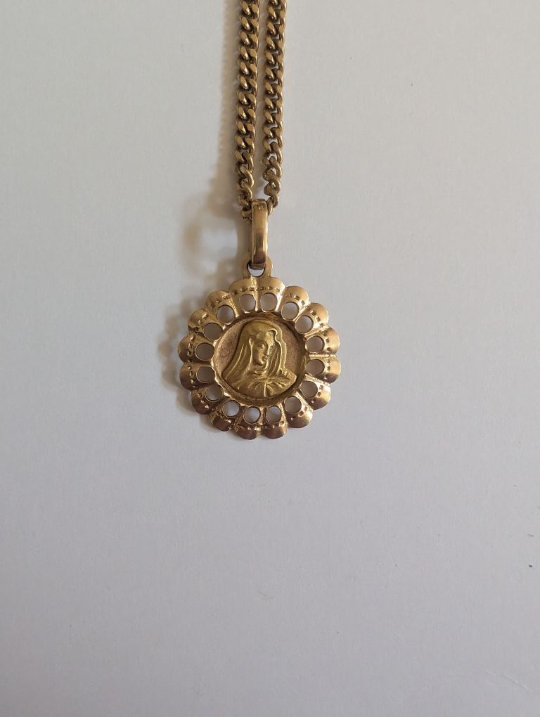 Solid 18 Karat Gold Mother Mary Necklace