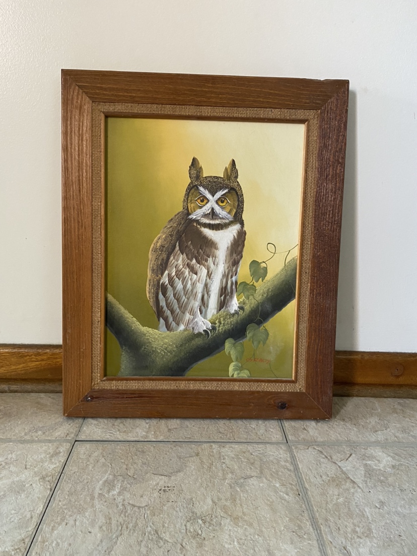 Framed Owl Oil Painting thumbnail