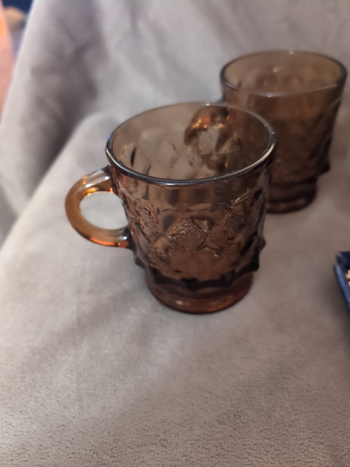 VINTAGE Fire King Anchor Hocking Set of 4 Amber Kimberly Mugs⚽ image indicator(4)