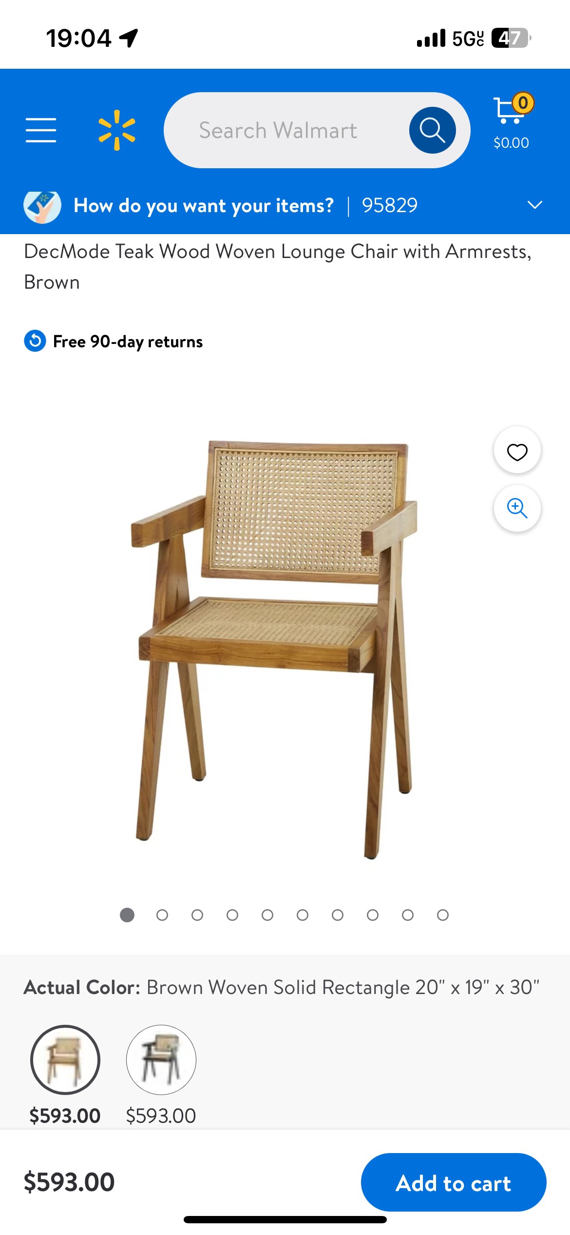 DecMode Teak Wood Woven Lounge Chair with Armrests, Brown - photo 2