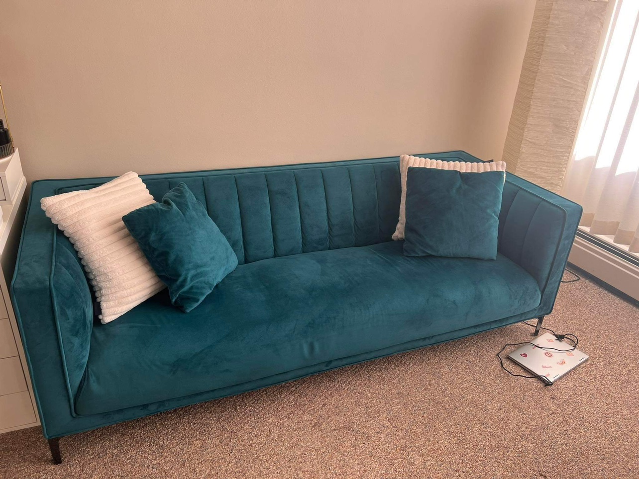 Teal Velvet Sofa - photo 2