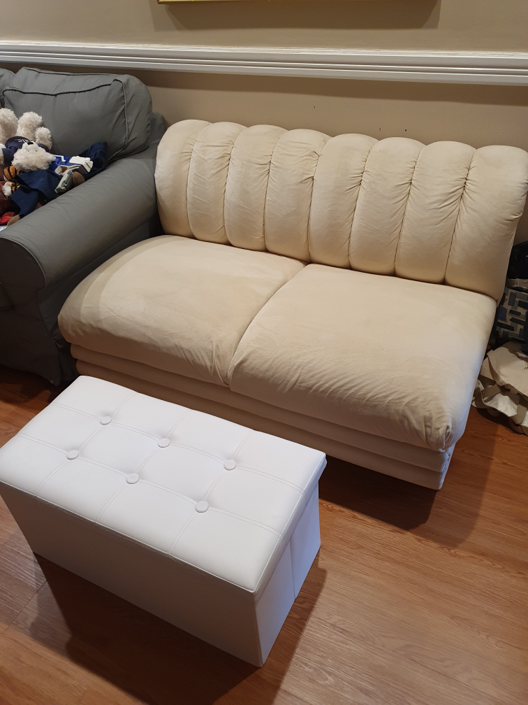 white sofa & ottoman bench with storage