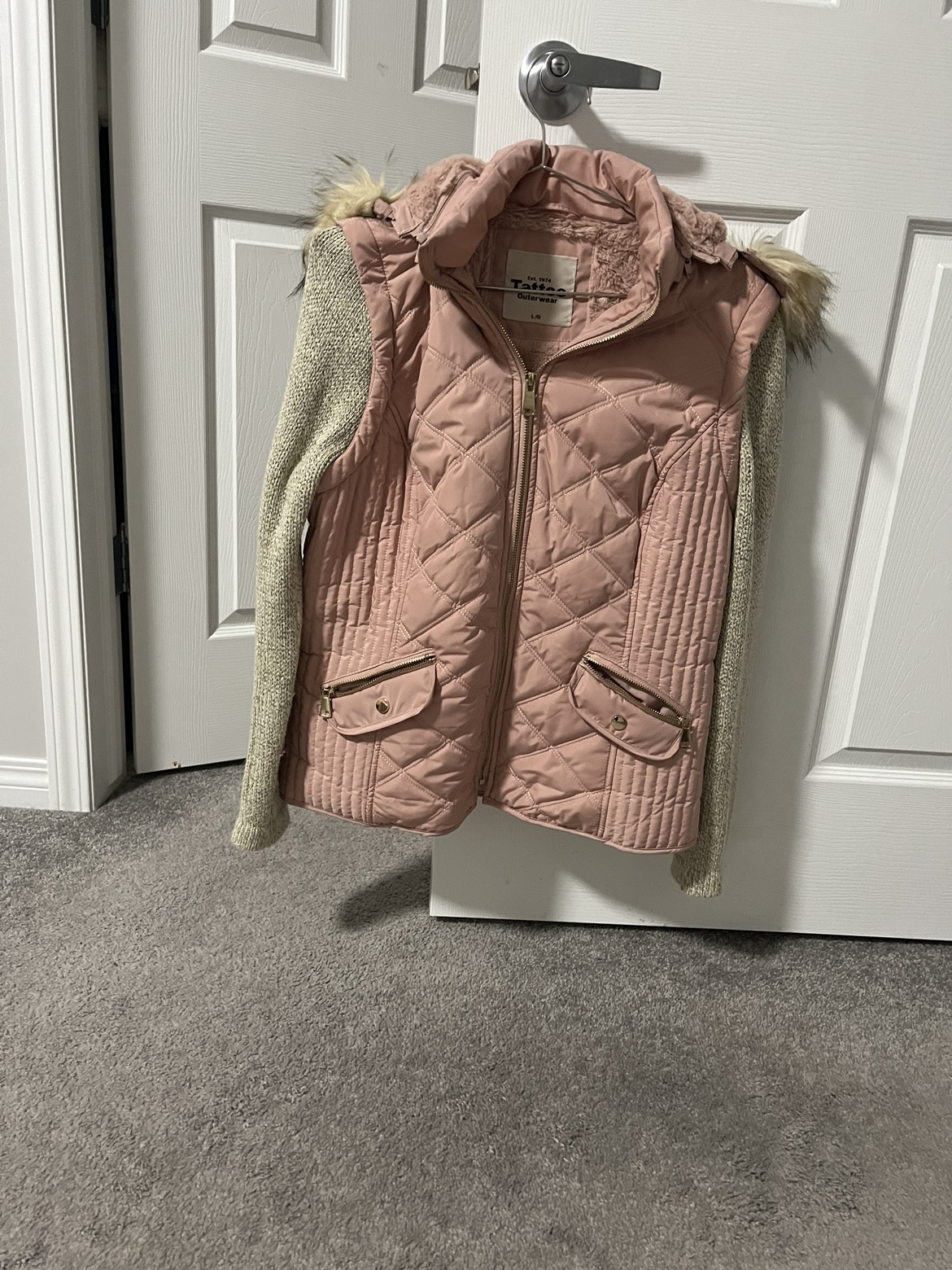 Pink Quilted Jacket with Knit Sleeves thumbnail