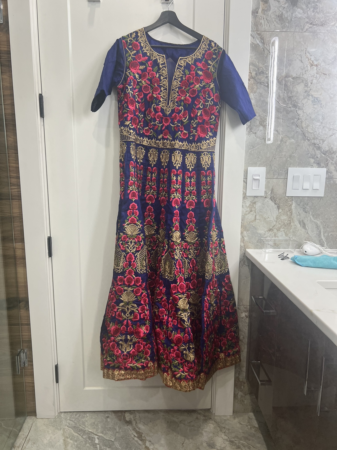 Blue and pink Embroidered gown