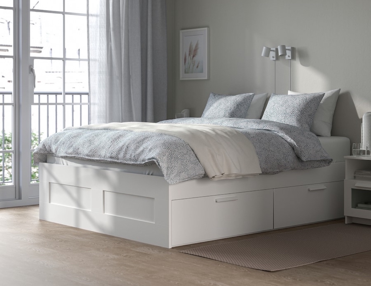 IKEA Brimnes queen bed frame with storage