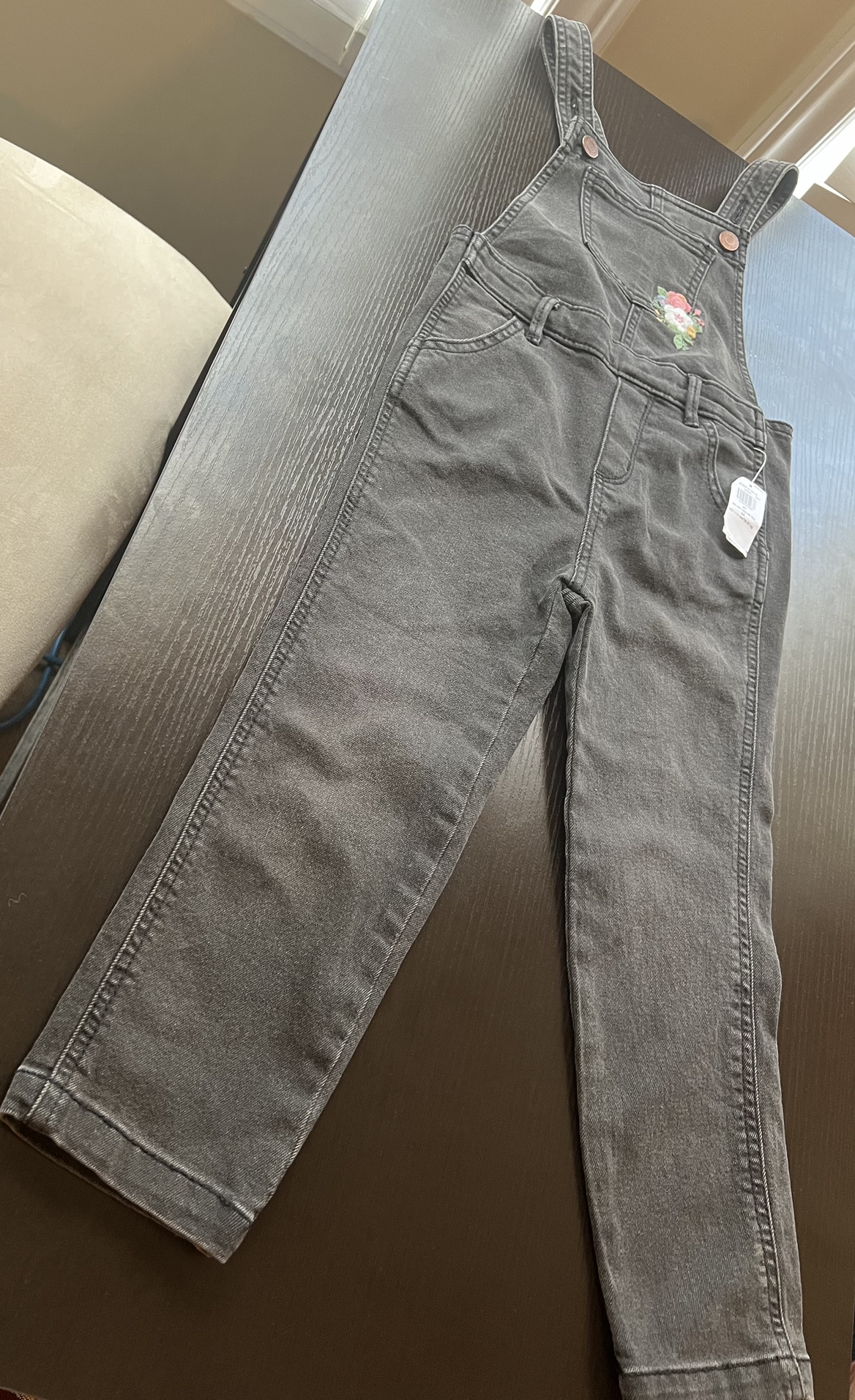 Flower Details-Kids/Girls long pant-Denim Overalls