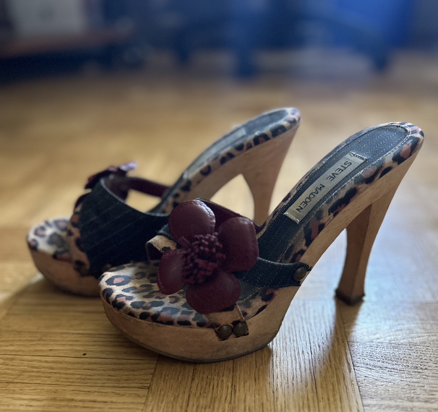 Steve Madden Leopard Print/Pin Stripe Heels