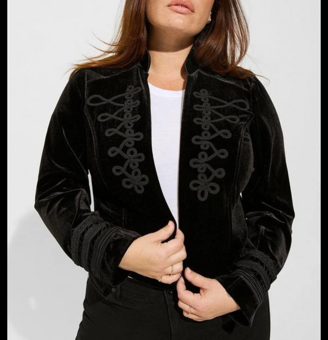 Torrid S3 Festi Stretch Velvet Tailored Military Blazer. thumbnail