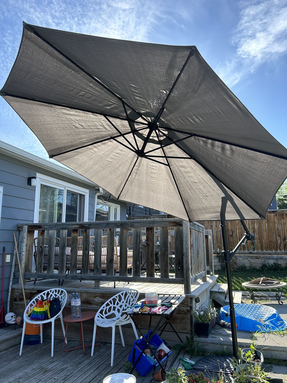 Grey cantilever patio umbrella thumbnail