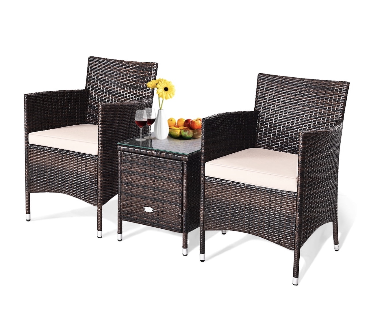 3 PCS PE Rattan Wicker Furniture Sets Garden Beige - photo 5
