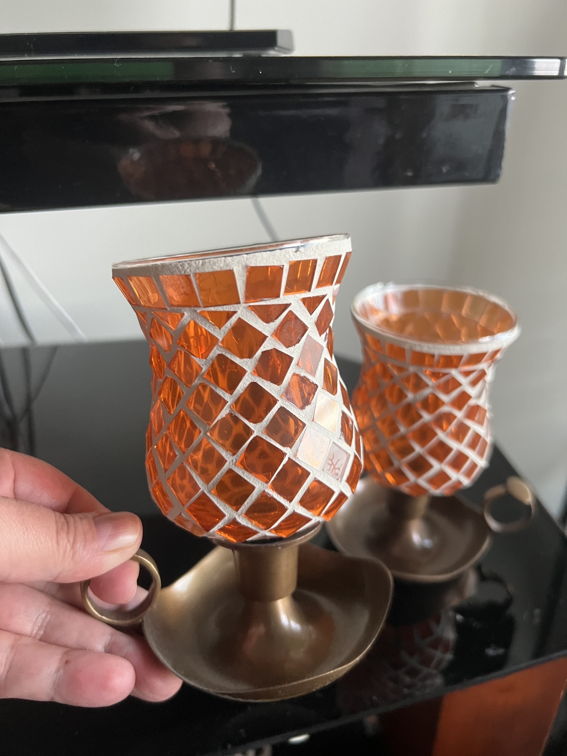 Orange Mosaic Candle Holders - photo 3