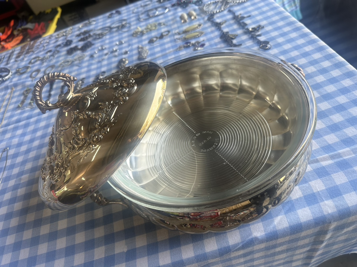 Silver Serving Dish with Glass Lid thumbnail