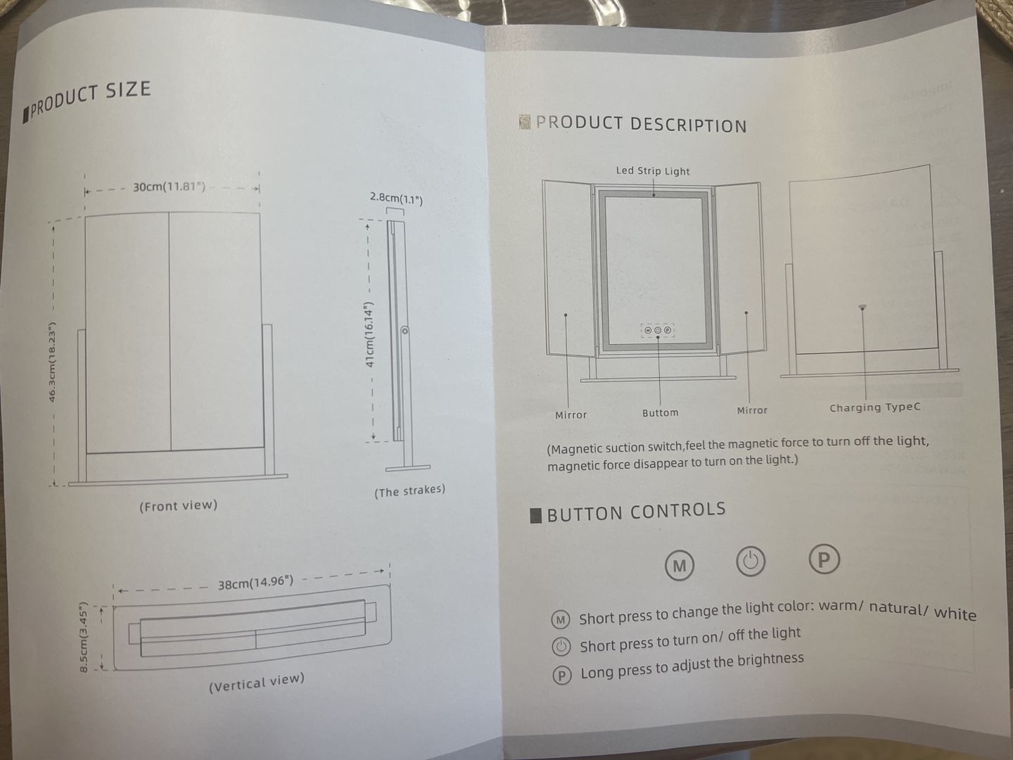 Tri-Fold Lighted Makeup Mirror image indicator(4)