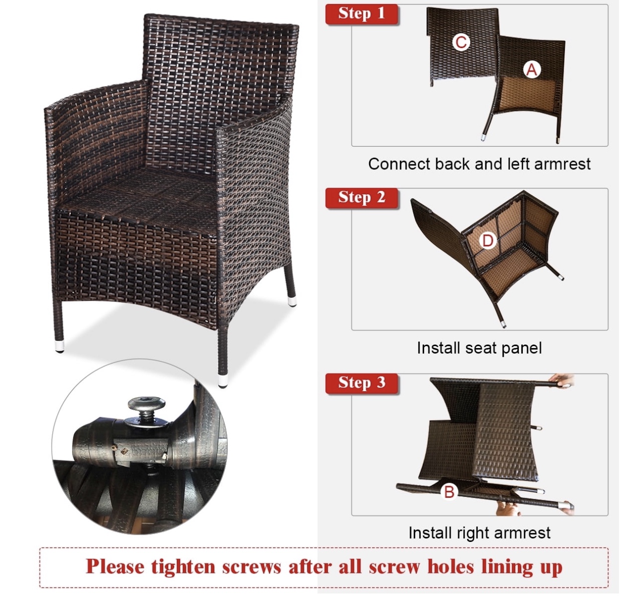 3 PCS PE Rattan Wicker Furniture Sets Garden Beige - photo 2