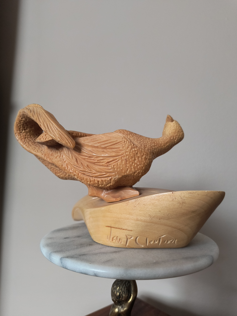 Hand-Carved Wooden Duck Sculpture