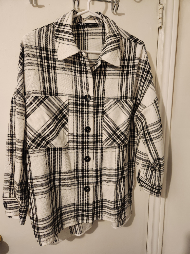 Zara Black & White Plaid Shirt (XS)