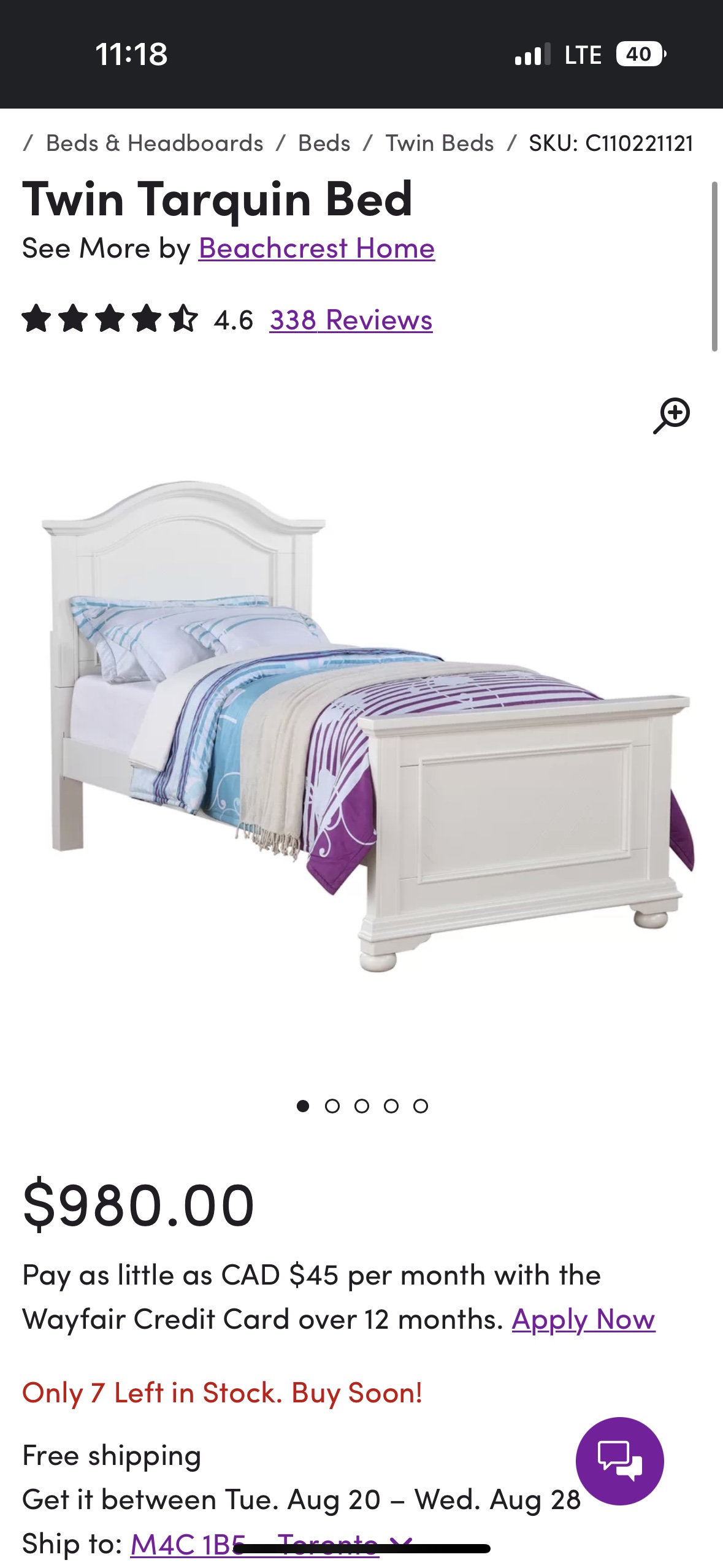 Twin size bed set