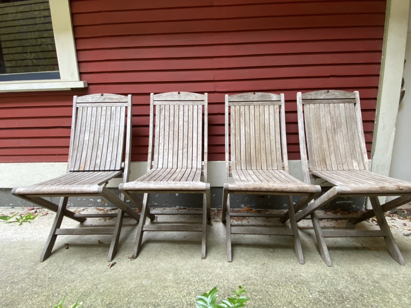 Four Solid Teak Australian Folding Outdoor Chairs