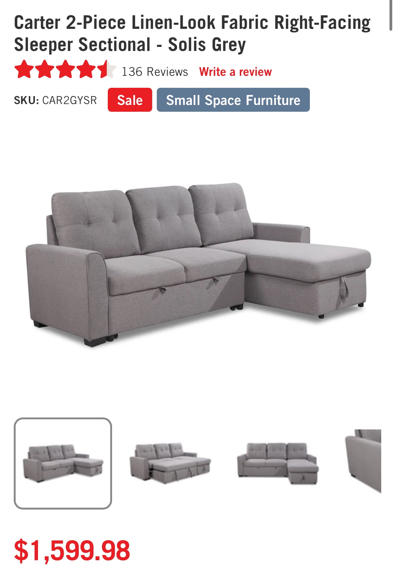 Grey Sleeper Sectional with Storage - photo 5