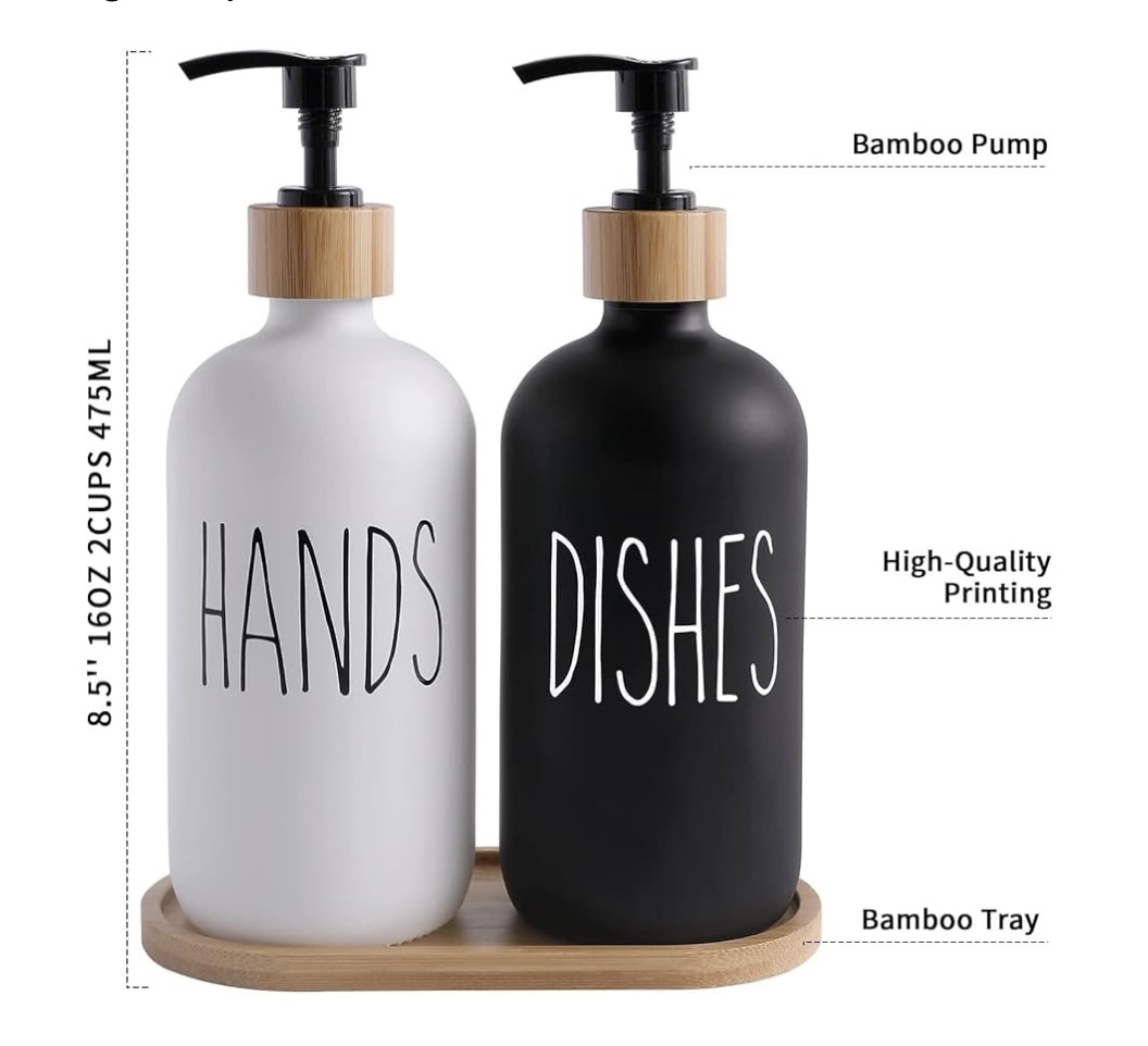 2pk hand soap & dish soap dispensers on bamboo tray - photo 2