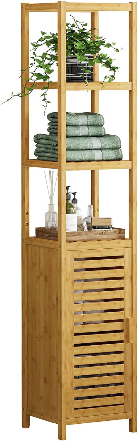 Natural Bamboo Storage Tall Slim Cabinet - photo 2