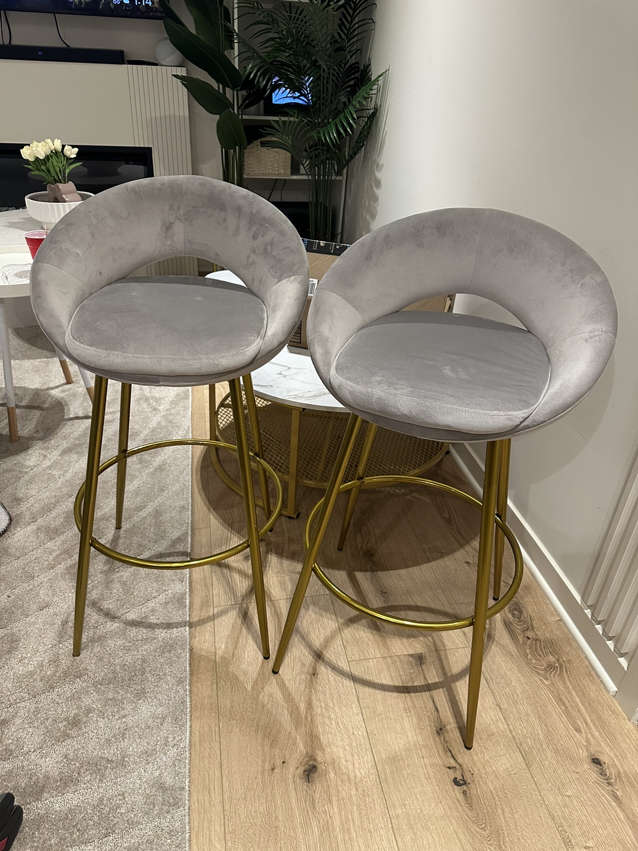 Grey Velvet Barstools for sale