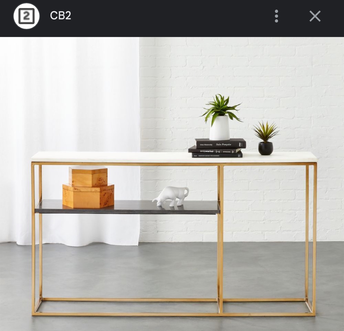 CB2 2 Tone Grey and White Marble Console table thumbnail