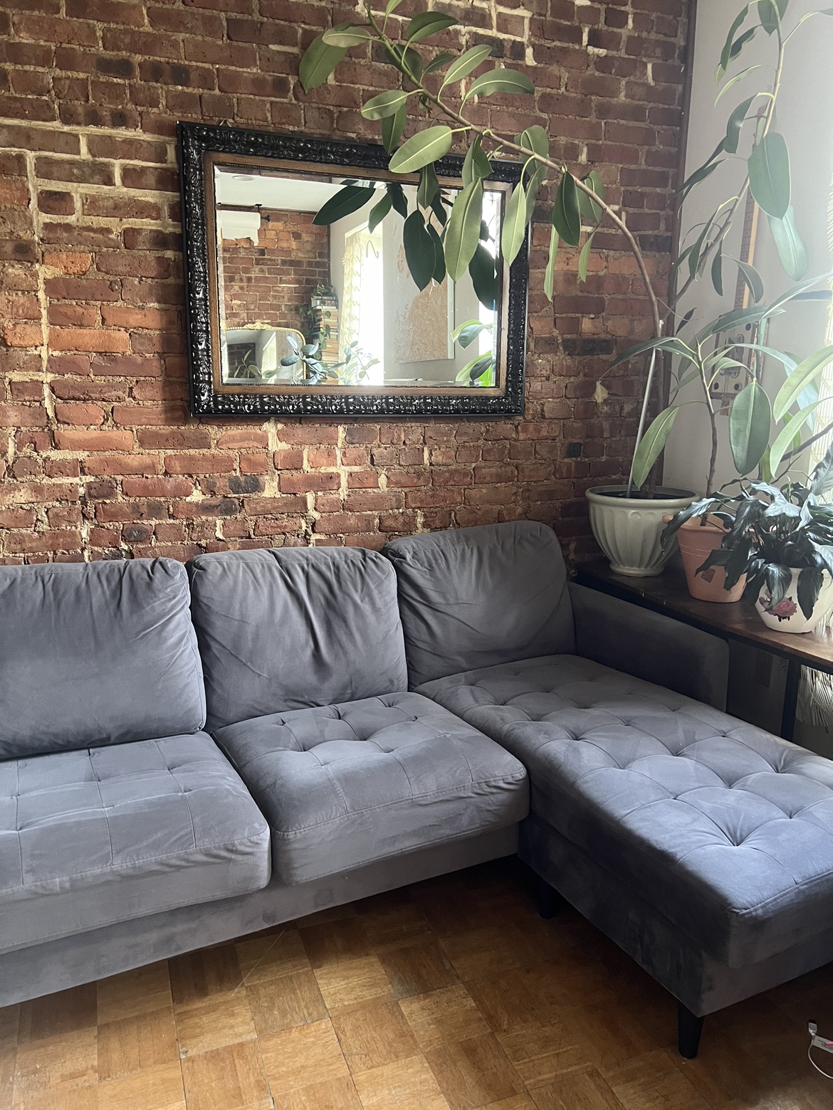 Gray Velvet Sectional