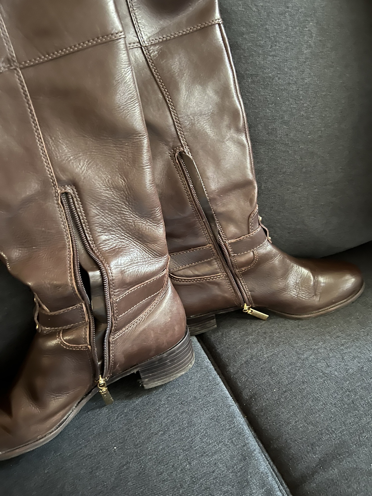 Brown leather knee high boots