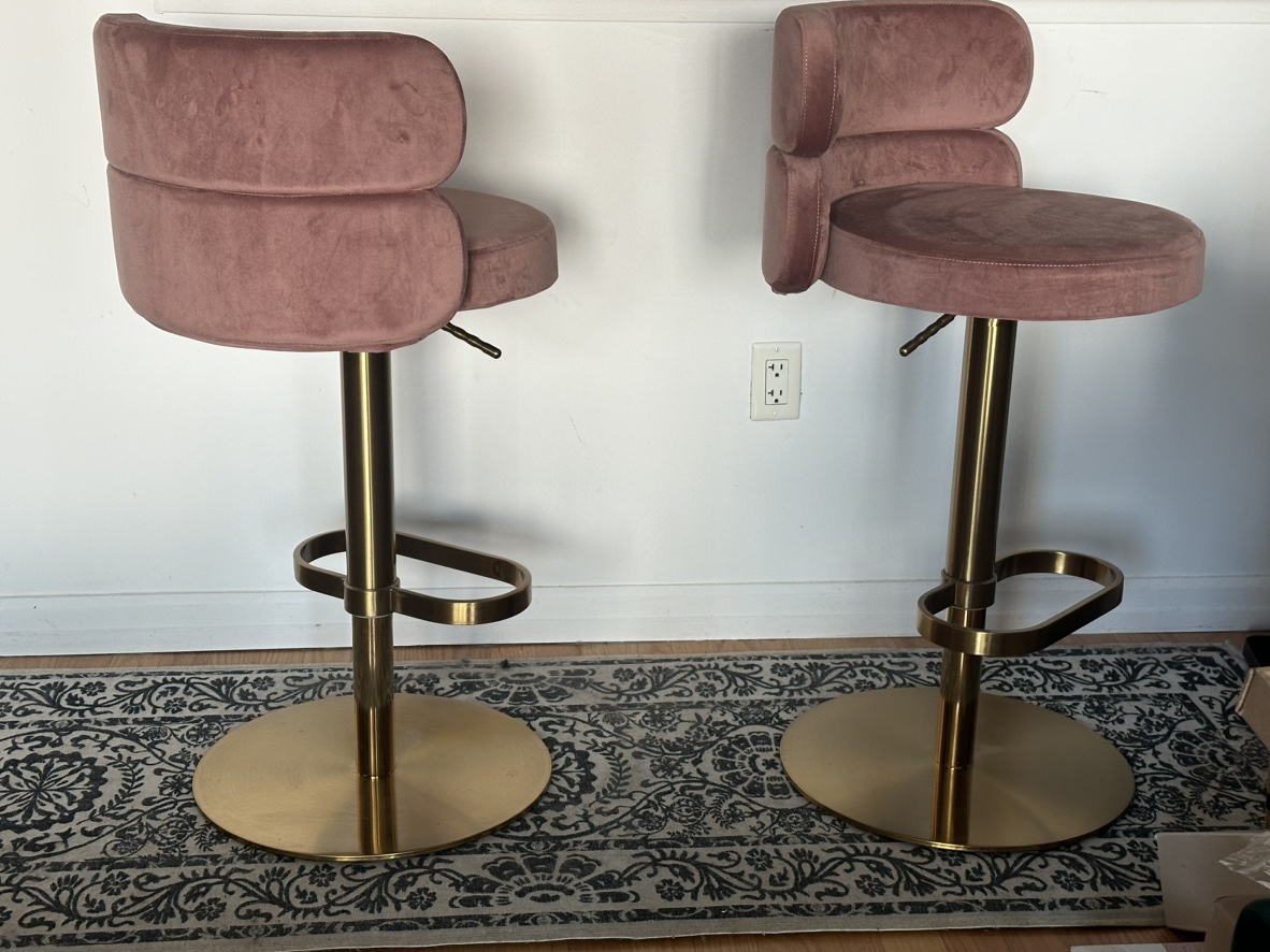Adjustable Kitchen Counter Chairs in Pink Velvet (x2) - photo 2