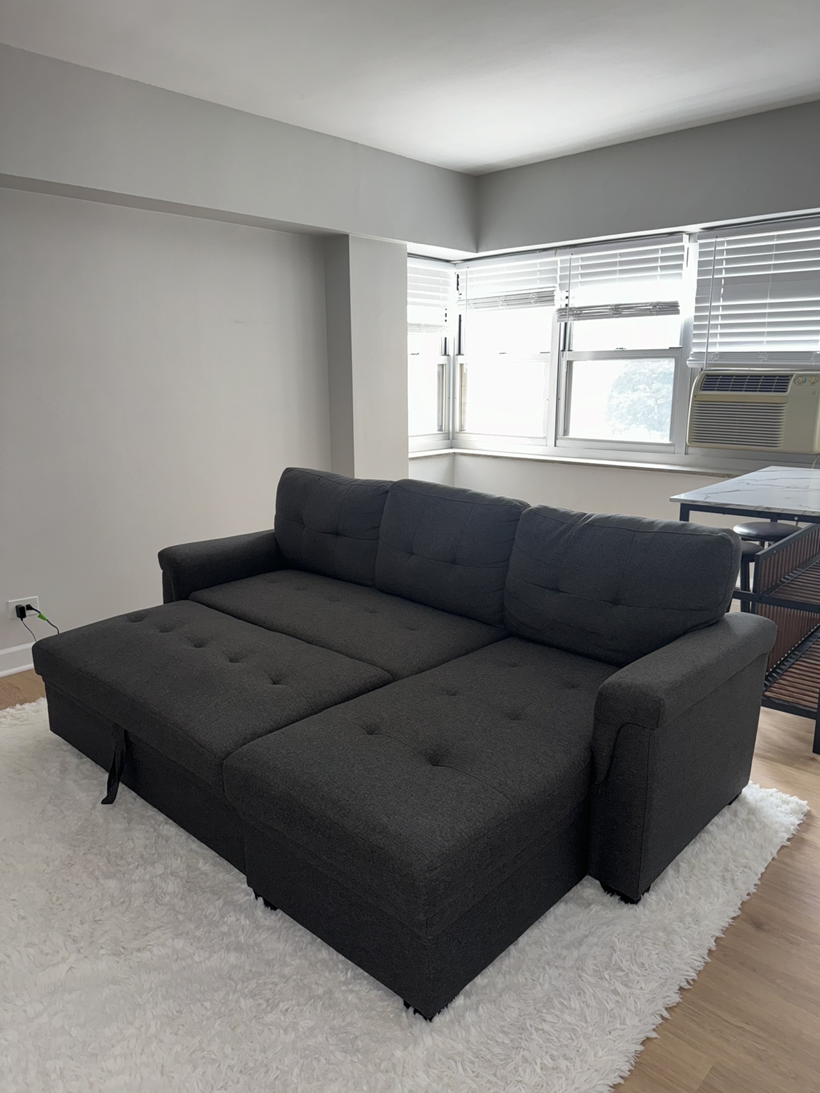 Dark Gray Linen Reversible Sleeper Sectional Sofa - photo 4