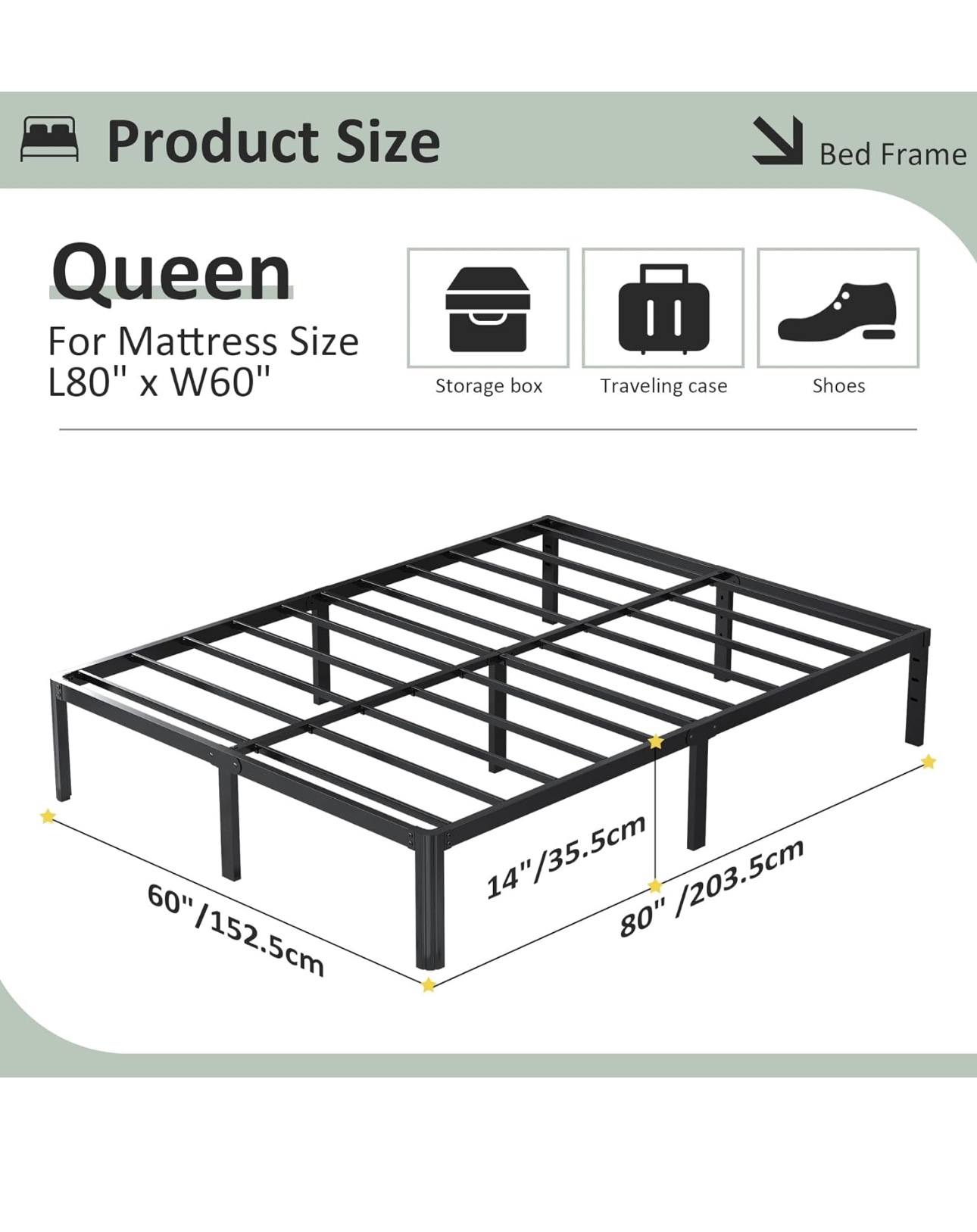 14 Inch Queen Bed Frame with Rounded Corner Legs