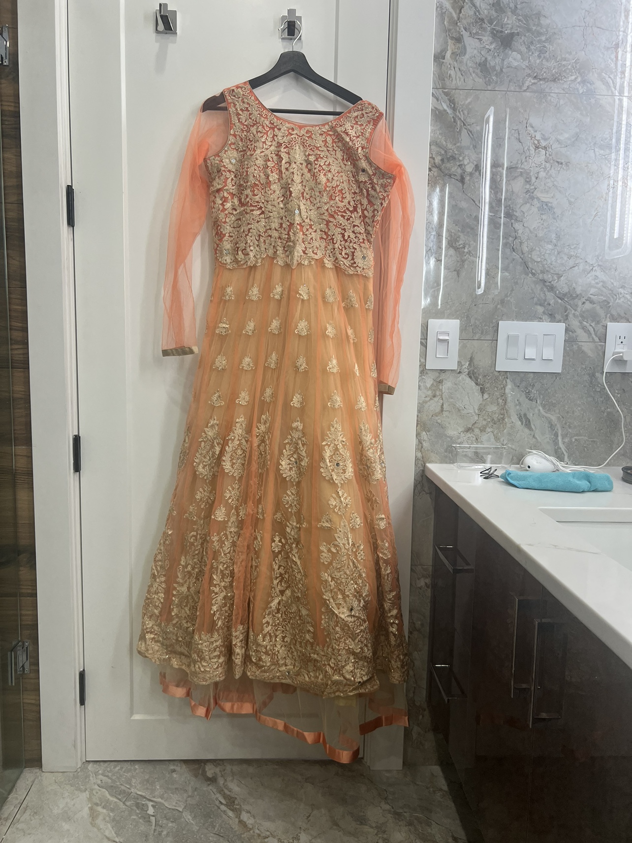 Peach and Gold Embroidered Dress