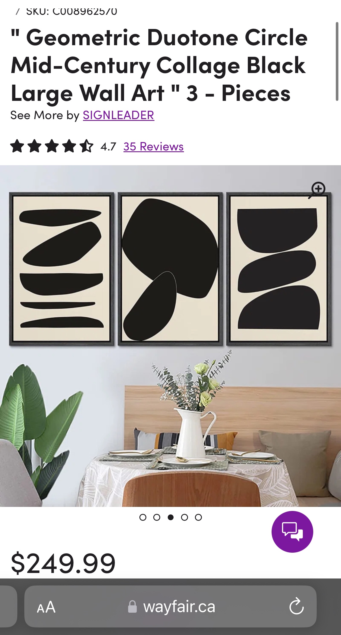 Black and White Abstract Canvas Wall Art thumbnail