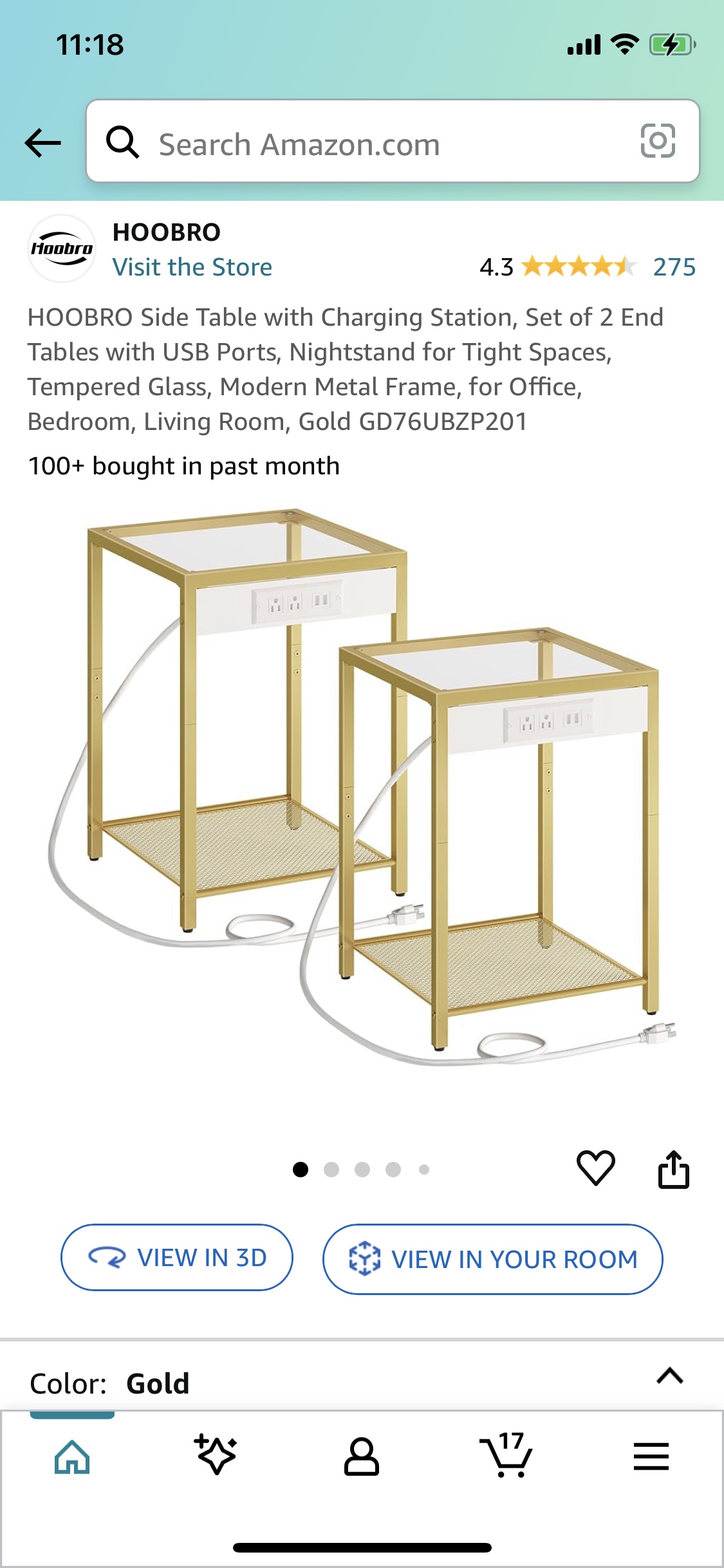 Gold Side Tables with Outlets
