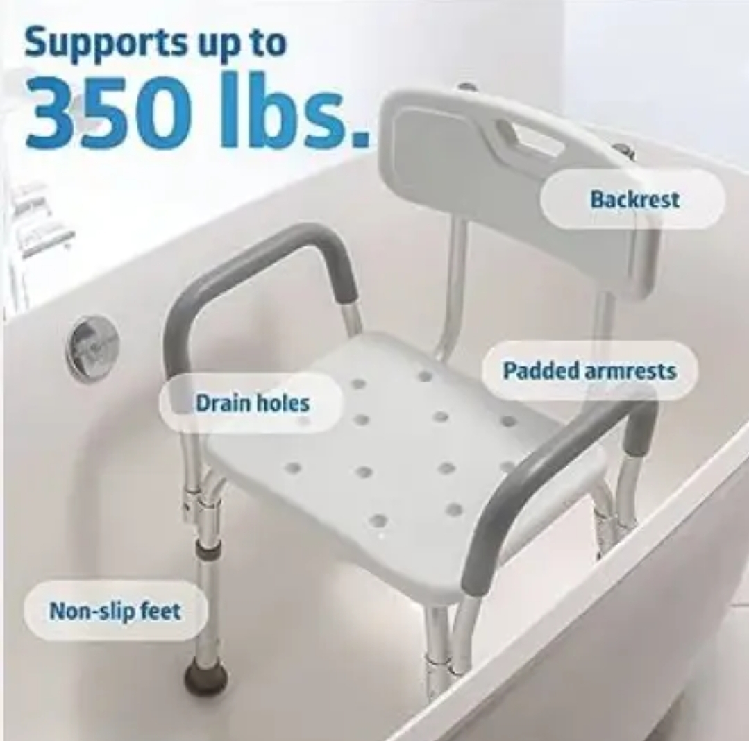 NEW Shower Chair Padded Armrests & Back Heavy Duty  Adjustable image indicator(3)