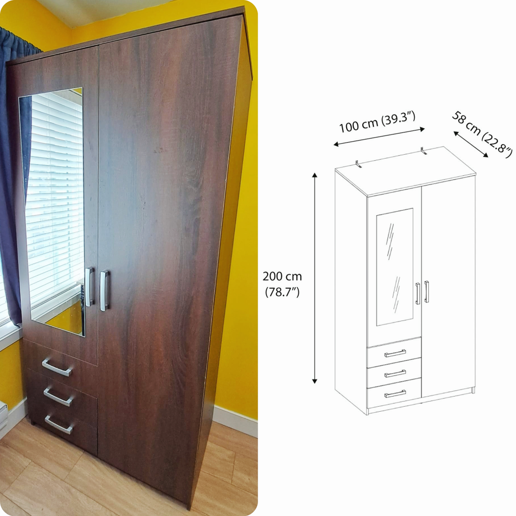90% New Wooden composite frame with melamine finished Wardrobe