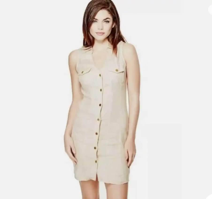 Guess Linen Coral Pink Sleeveless Shirt Dress Small image indicator(6)