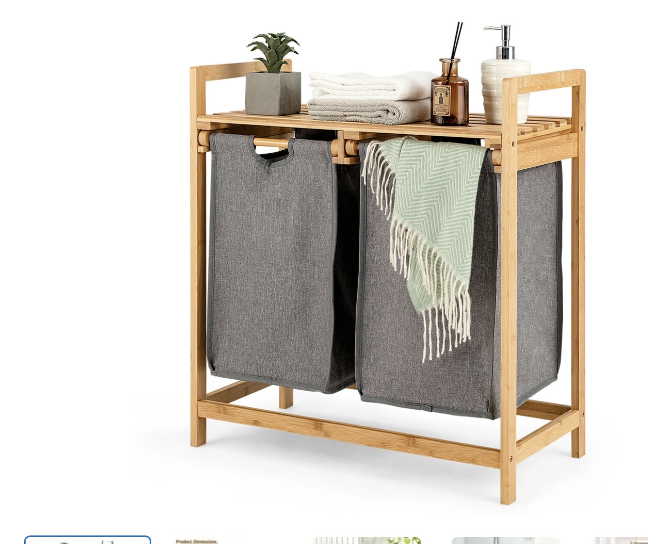 Gymax Bamboo Laundry Hamper w/Dual Compartments