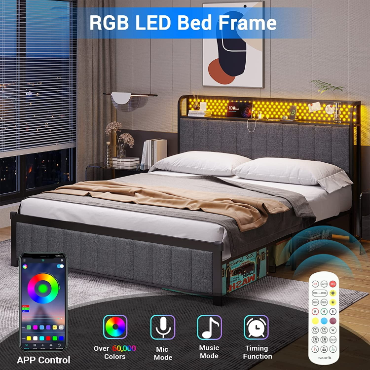 Brand New Queen Bed with LED Lights, Storage. - photo 4
