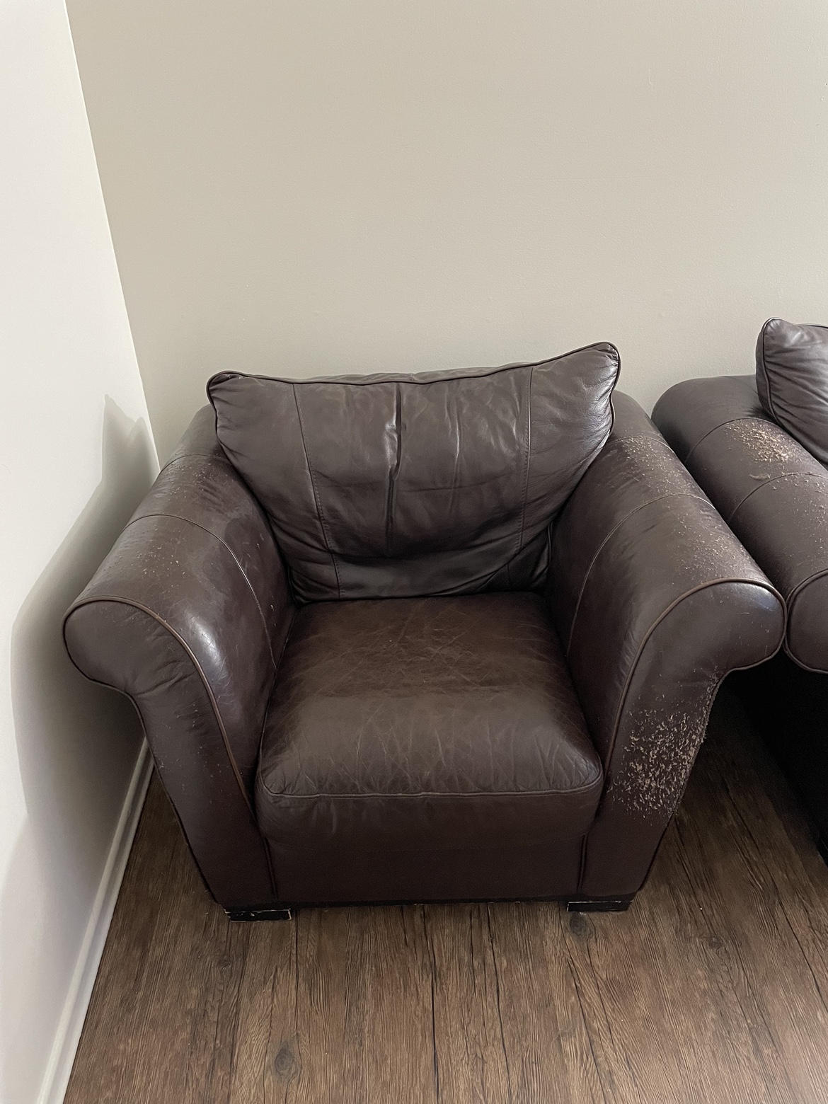 Brown Leather 3-seater Sofa and 1-Seater Set - photo 3
