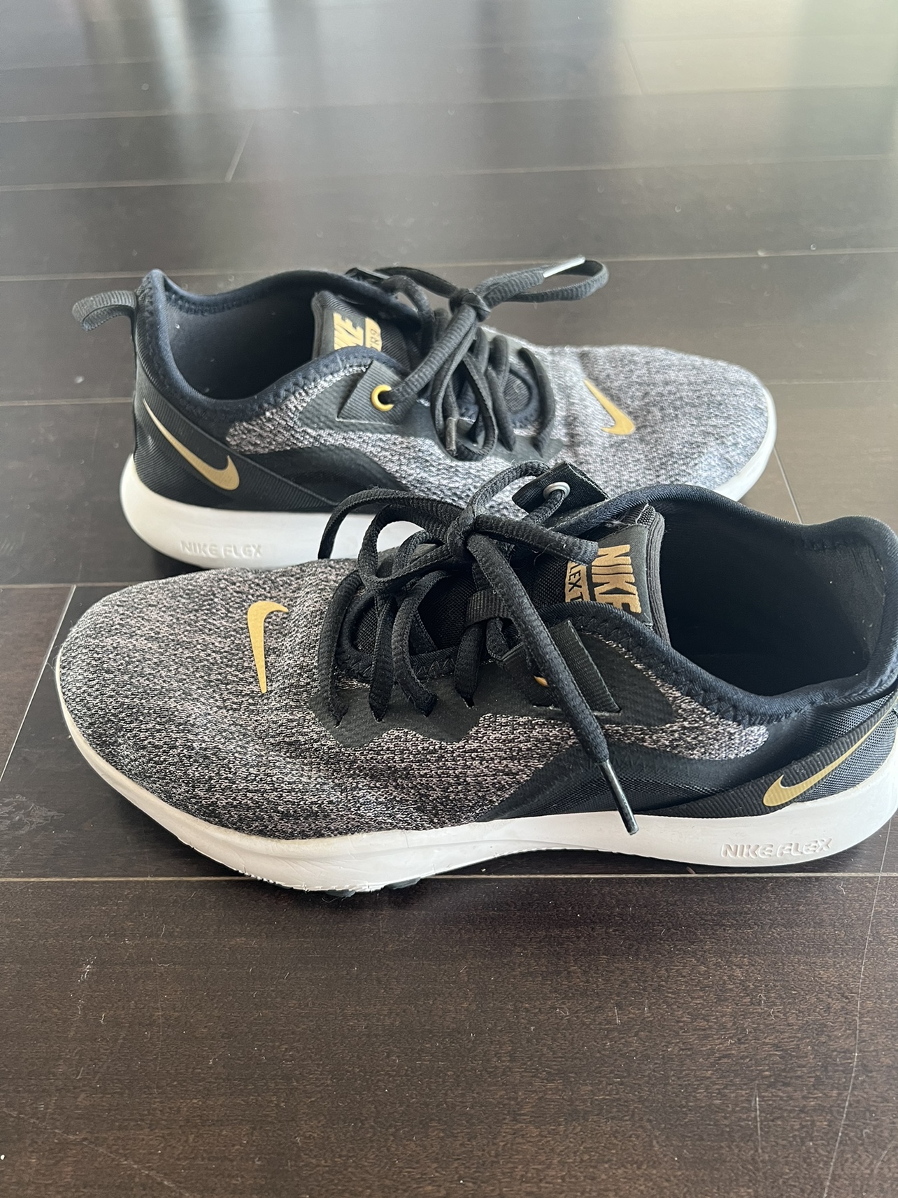 Nike Womens Flex Trainer 9 Black Gray Running Shoes Lace Up image indicator(2)